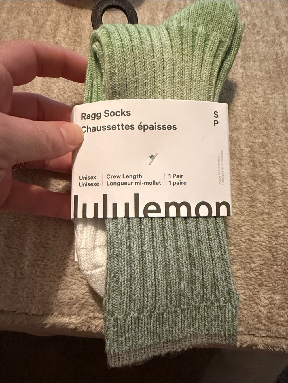 LULULEMON Ragg Crew Socks in Light Green and White